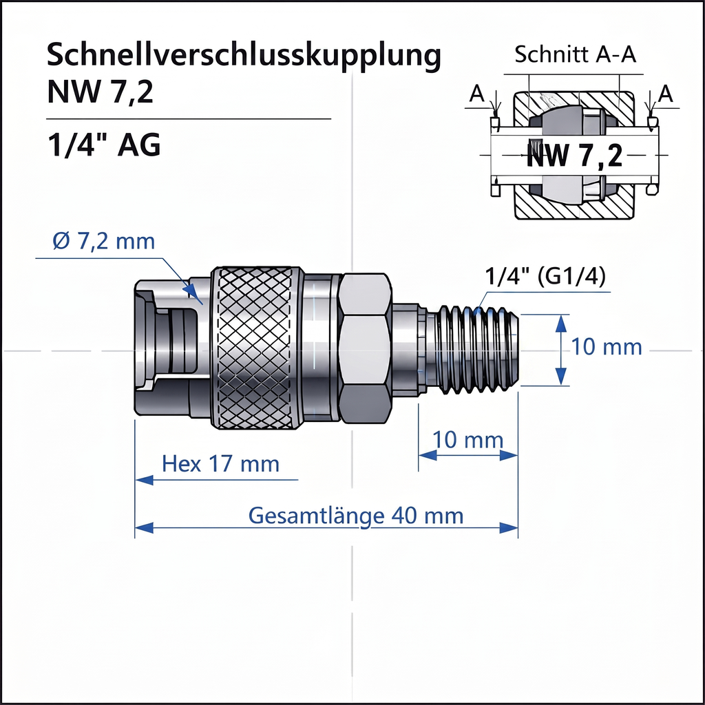 Messing Schnellverschlusskupplung G 1/4" AG (NW7,2)