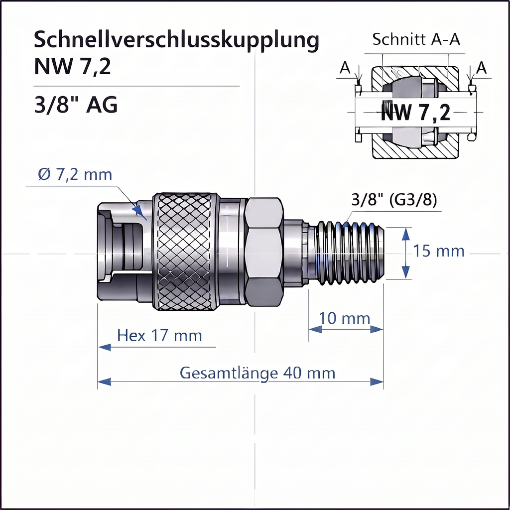 Messing Schnellverschlusskupplung G 3/8" AG (NW7,2)