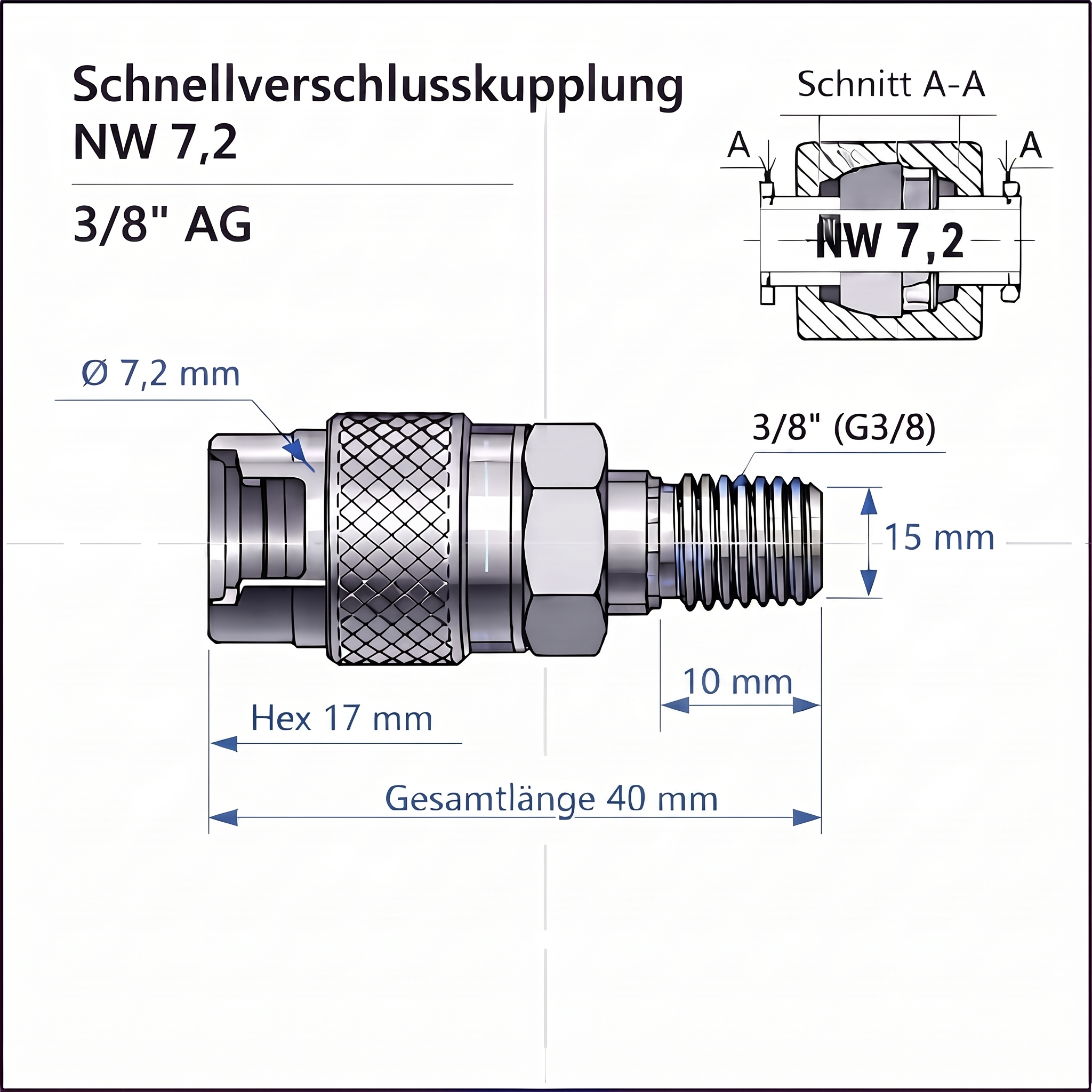 Messing Schnellverschlusskupplung G 3/8" AG (NW7,2)