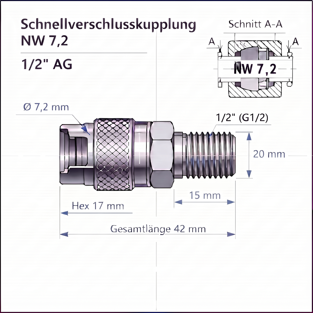 Messing Schnellverschlusskupplung G 1/2" AG (NW7,2)