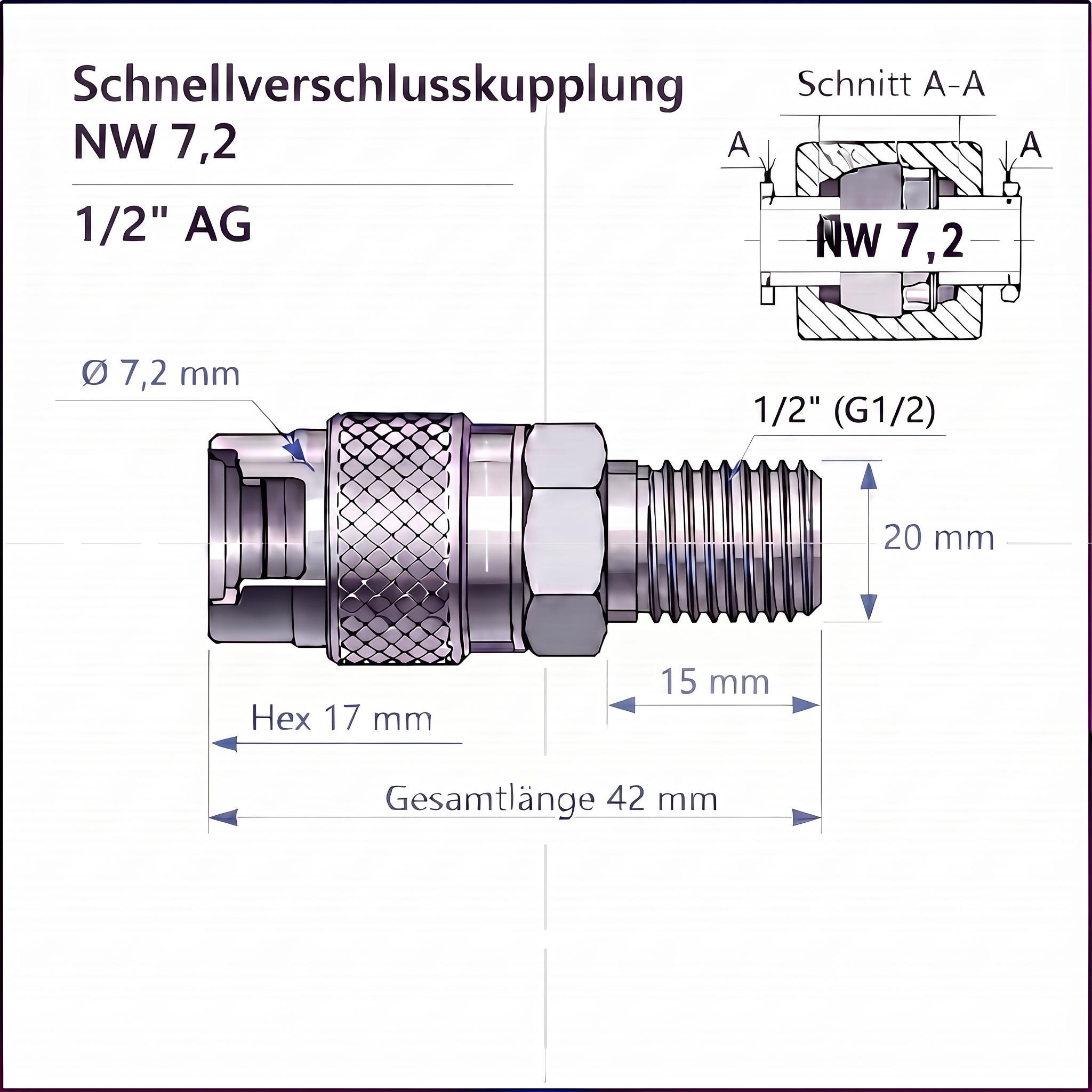 Messing Schnellverschlusskupplung G 1/2" AG (NW7,2)