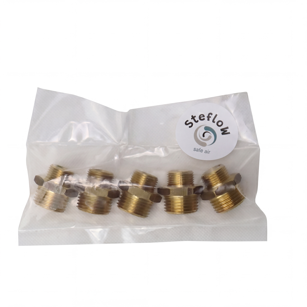 Messing Doppelnippel reduziert G 3/8" x G 1/2" AG 5er Pack