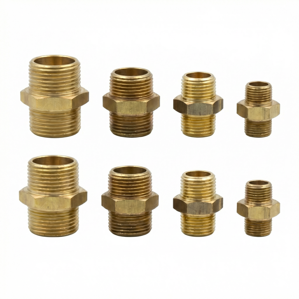 Messing Doppelnippel-Set 1/8", 1/4", 3/8", 1/2" – je 2x Doppelnippel inkl. Teflonrolle