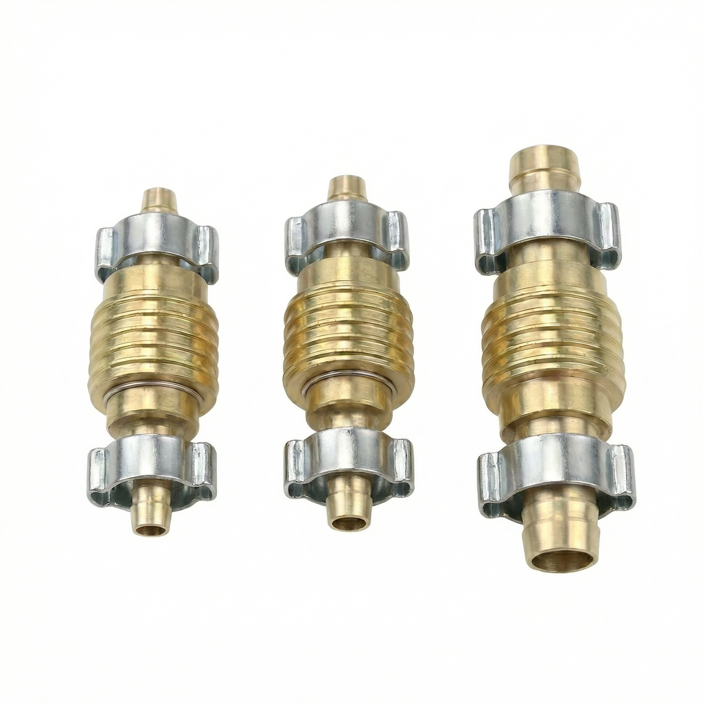 Messing Schlauchkupplungs-Set 6mm, 9mm, 13mm – je 1x Kupplung & Stecknippel inkl. 2-Ohr-Schlauchschellen