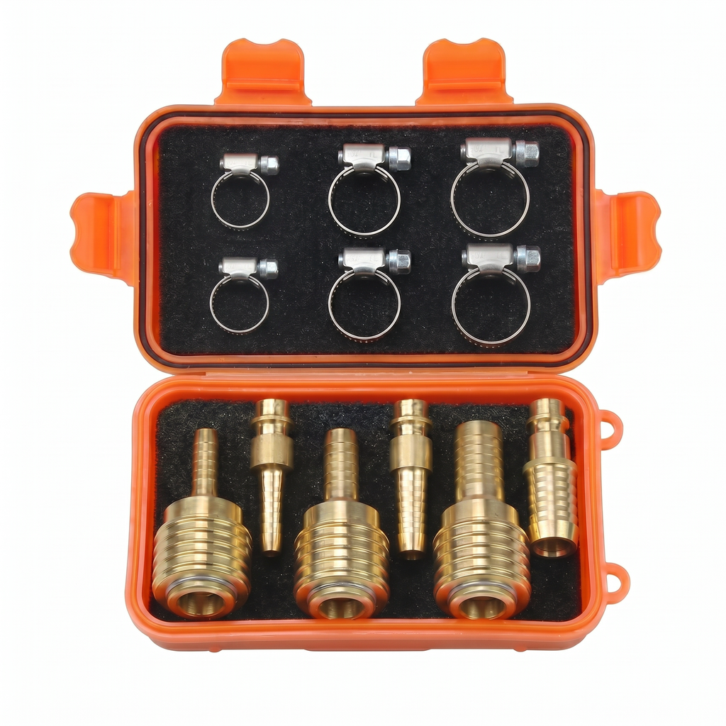 Messing Schlauchkupplungs-Set 6mm, 9mm, 13mm – je 1x Kupplung & Stecknippel inkl. Schraubschellen