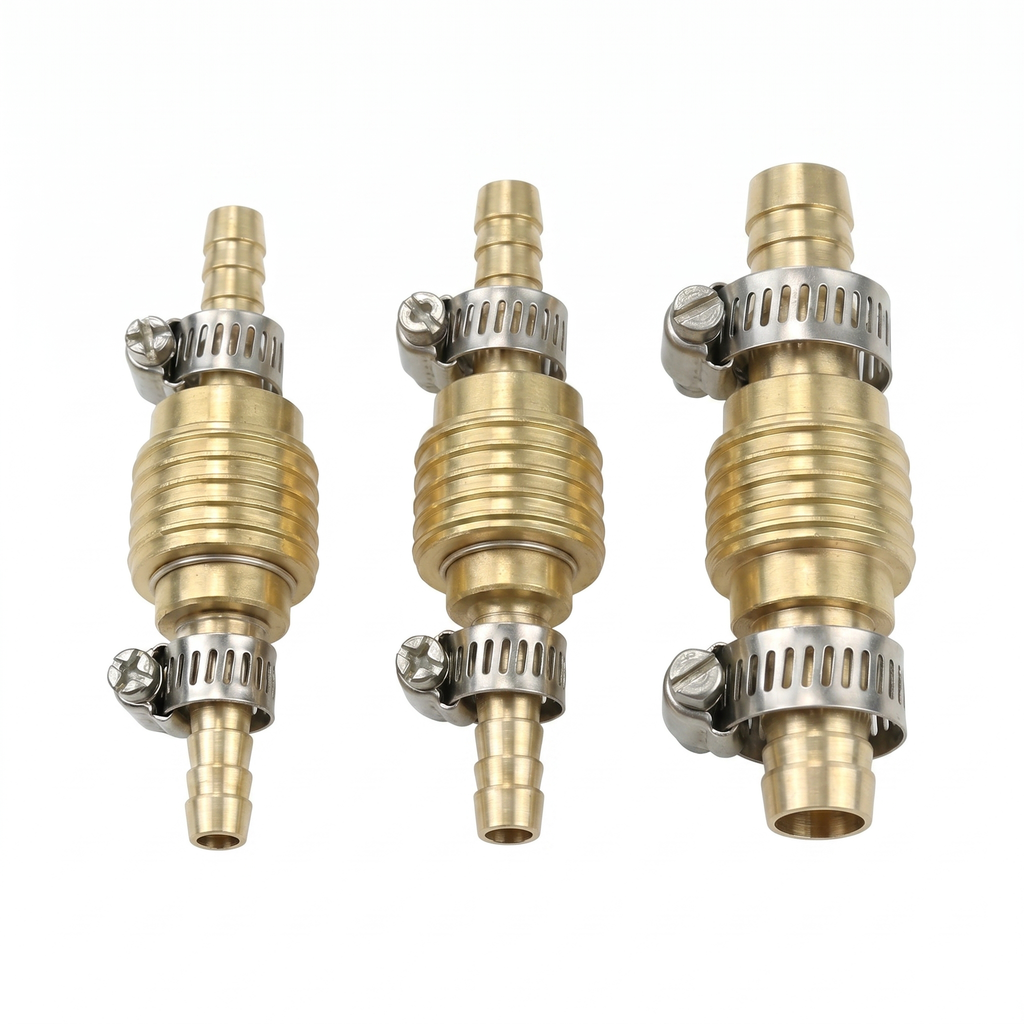 Messing Schlauchkupplungs-Set 6mm, 9mm, 13mm – je 1x Kupplung & Stecknippel inkl. Schraubschellen