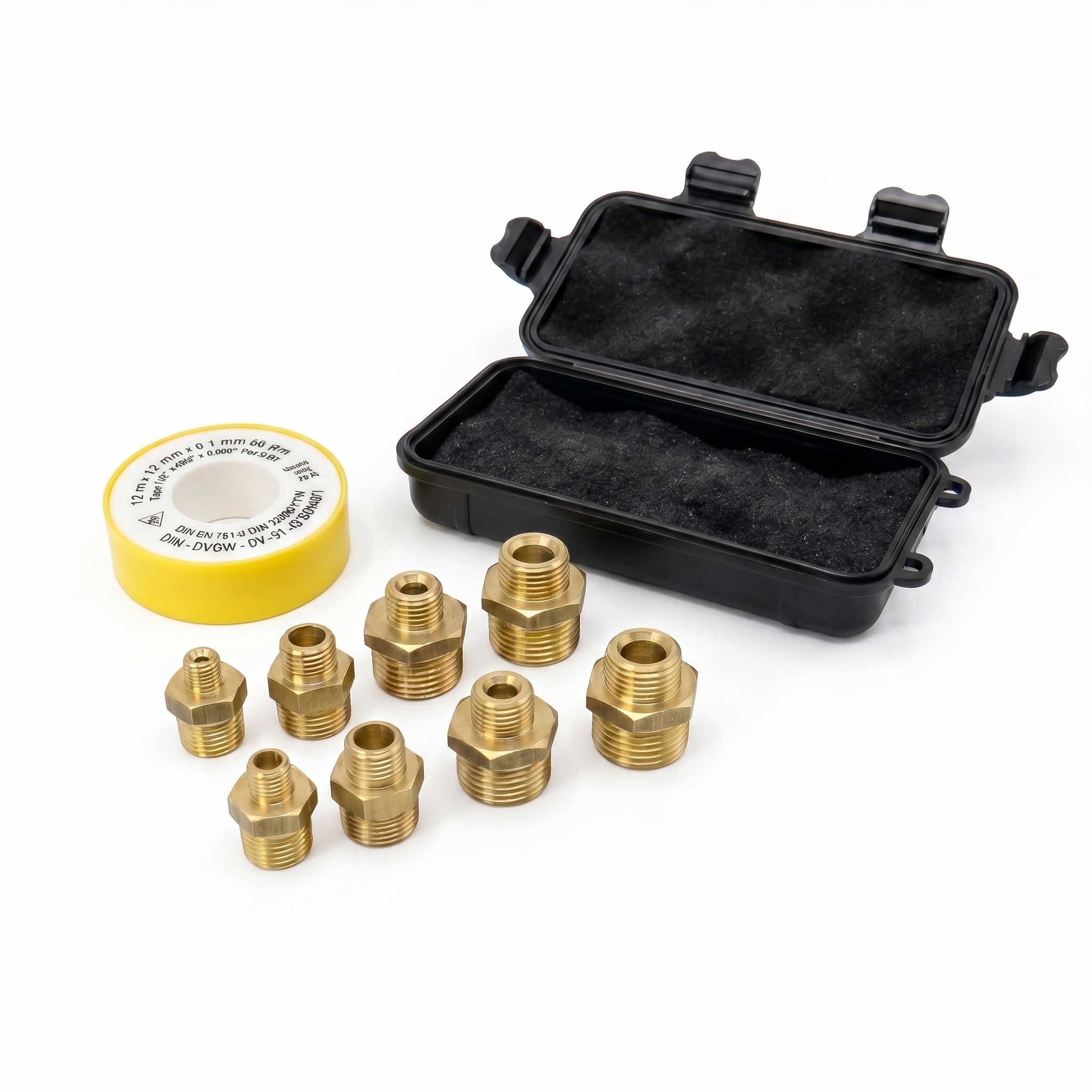 Messing Reduzier-Doppelnippel Set 1/4"-1/8", 3/8"-1/4", 1/2"-3/8", 1/4"-1/2 inkl. Teflonrolle