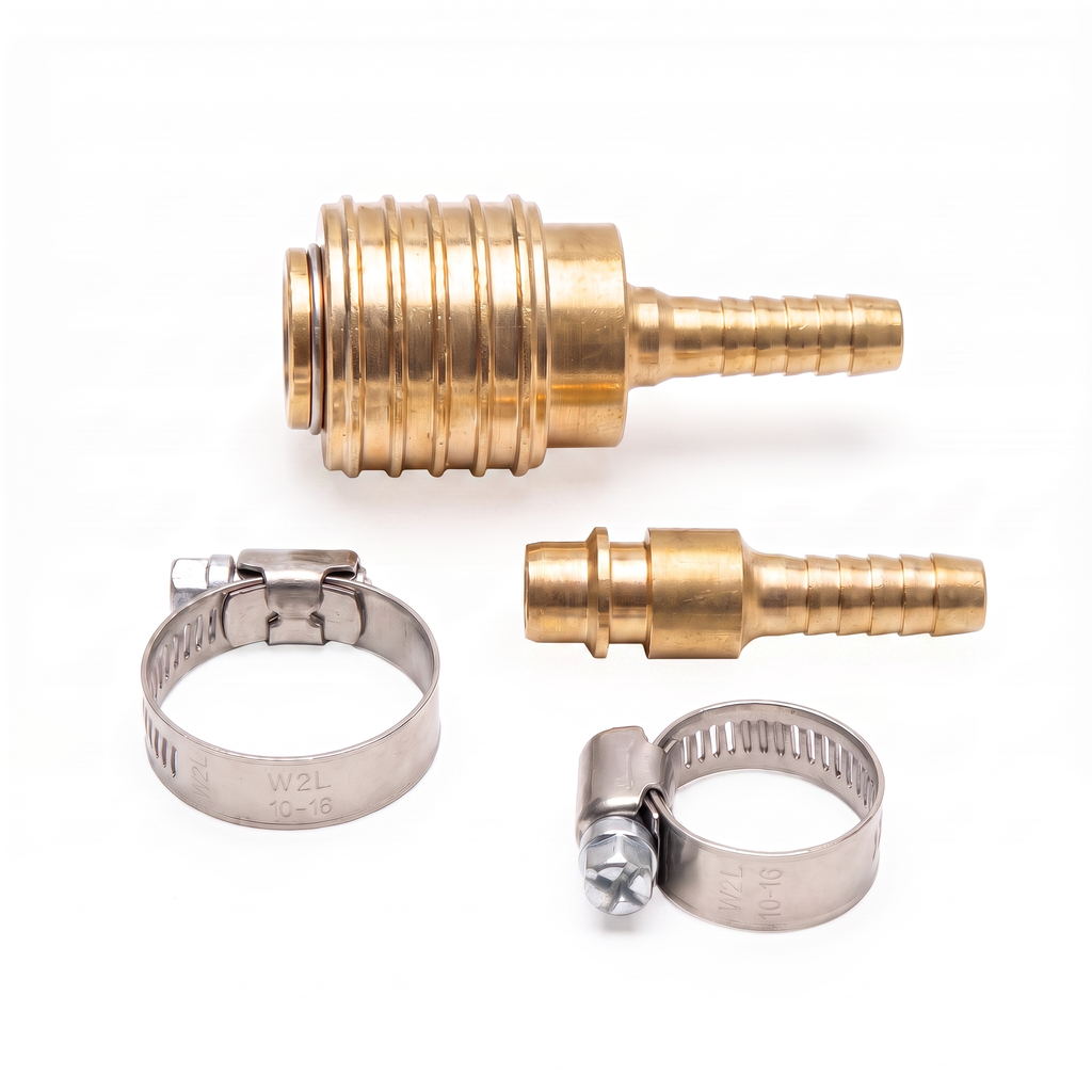 Messing Kupplung + Stecknippel 9mm mit 2x Schraubschellenschellen