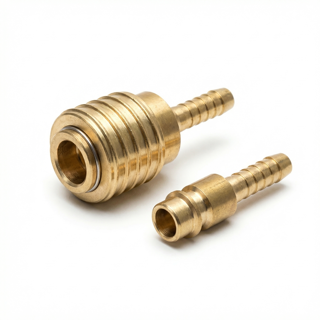 Messing Kupplung + Stecknippel 9mm mit 2x Schraubschellenschellen